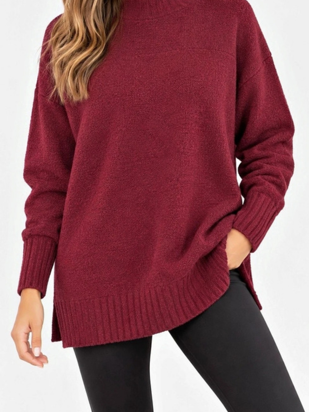 Cyrus Women’s Red Mahogany Mock Neck Tunic Sweater Size S NWT